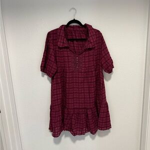 Plaid Burgundy Tunic Dress 2 Piece